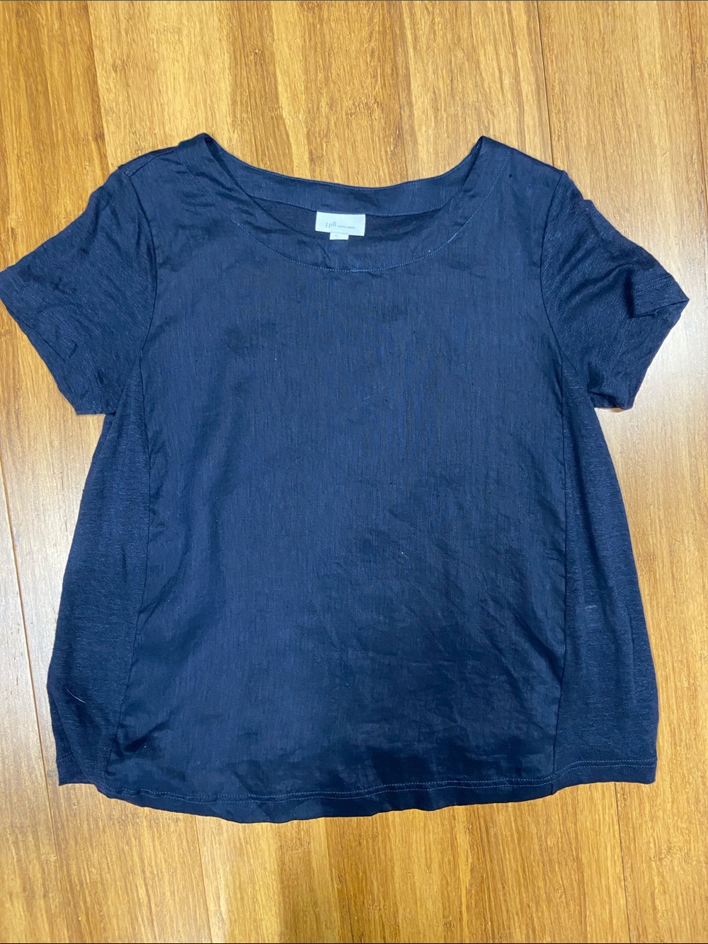 J.Jill 100% Linen Navy Short-Sleeve Scoop Neck Top size Small